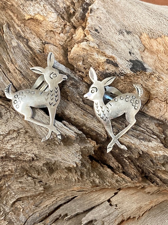 T.S. Sterling Silver Deer Earrings, Clip On Earri… - image 1