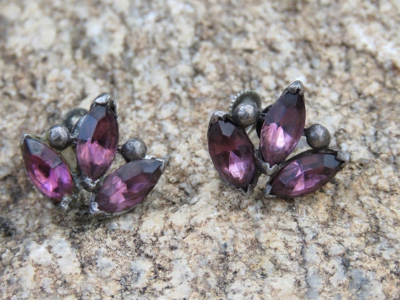 Vintage Amethyst Screw Back Earrings, 1930s, Vale… - image 5