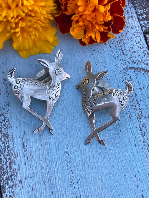 T.S. Sterling Silver Deer Earrings, Clip On Earri… - image 5