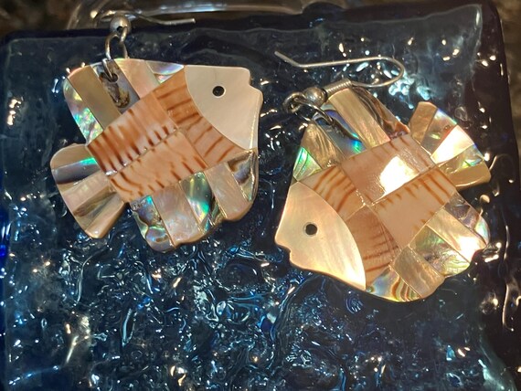 Abalone inlay shell fish earrings dangling earrin… - image 9