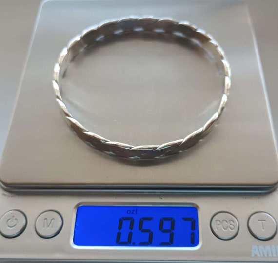 Sterling Silver Bangle Bracelet, Flat Braided, Vi… - image 8