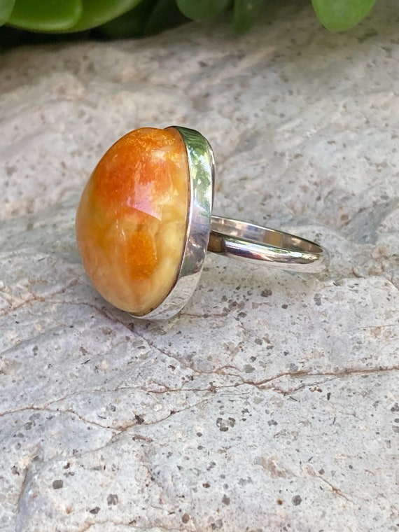 HONEY or MULTICOLOR AMBER & STERLING SILVER MODERN HANDMADE RING BUTTERSCOTCH 