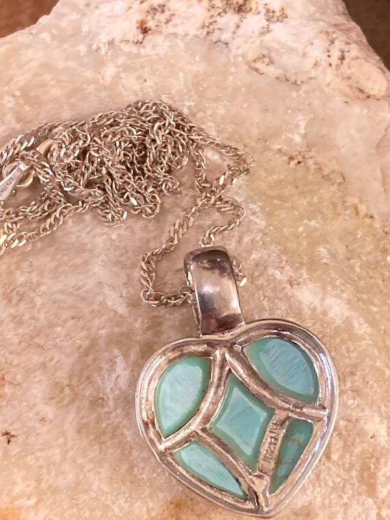Turquoise and Sterling Heart Pendant & 18” 925 It… - image 5