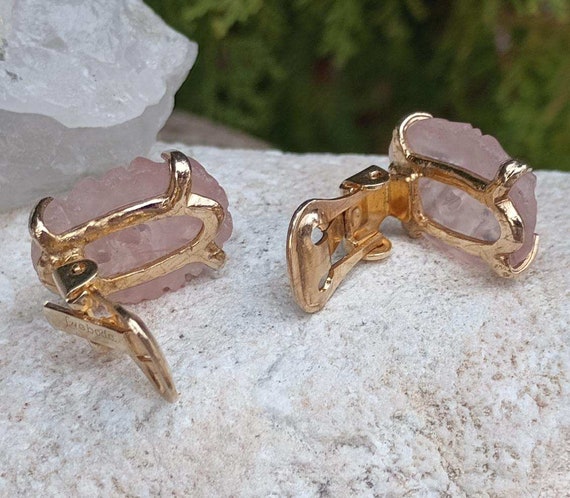 SWOBADA Clip On Earrings, Carved Pink Rose Quartz… - image 8