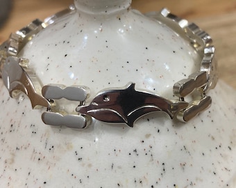 925 Dolphin Link Bracelet, Sterling Silver Jewelry, Animal Lovers Gift, Vintage