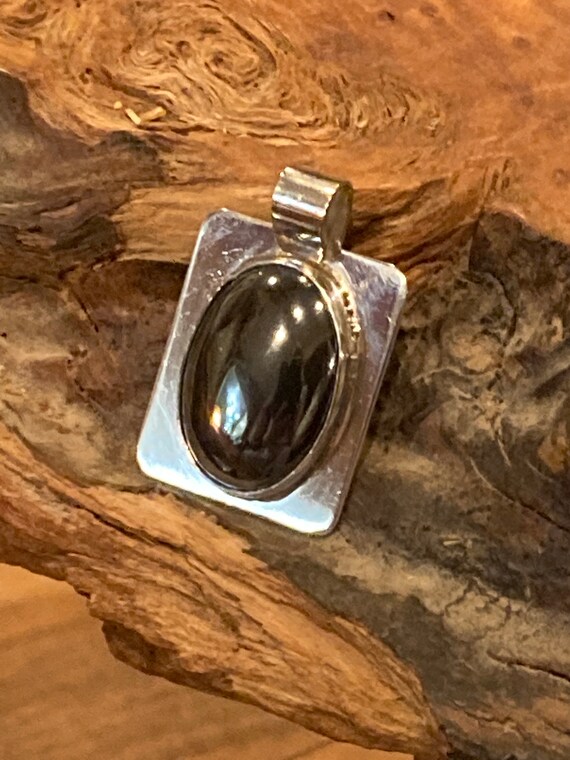 Handmade Sterling Silver Black Onyx Pendant, Vint… - image 1