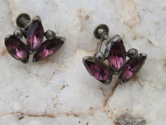 Vintage Amethyst Screw Back Earrings, 1930s, Vale… - image 4