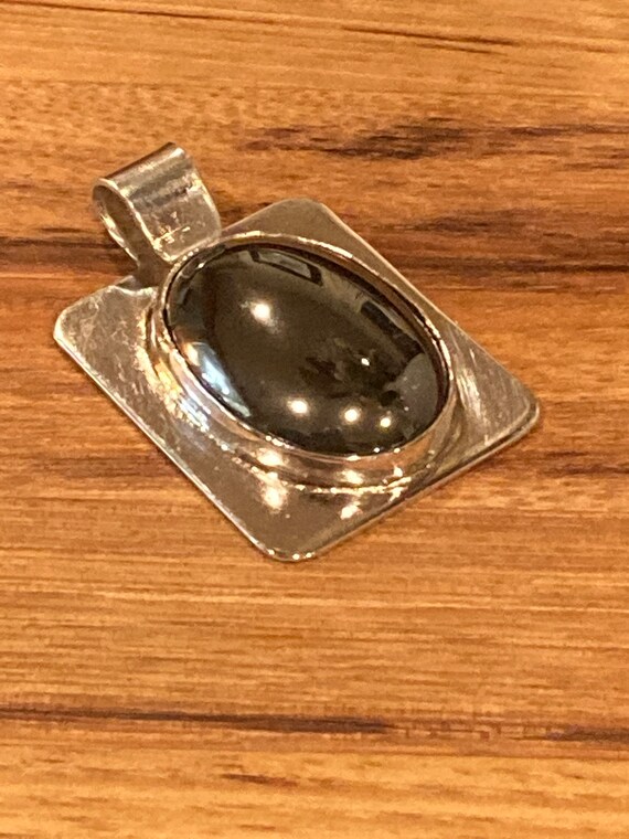Handmade Sterling Silver Black Onyx Pendant, Vint… - image 3