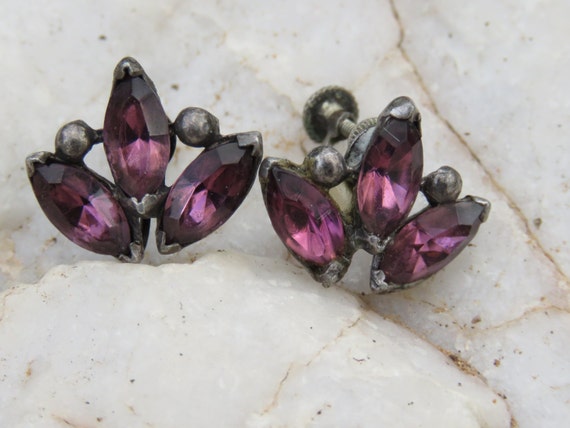 Vintage Amethyst Screw Back Earrings, 1930s, Vale… - image 3