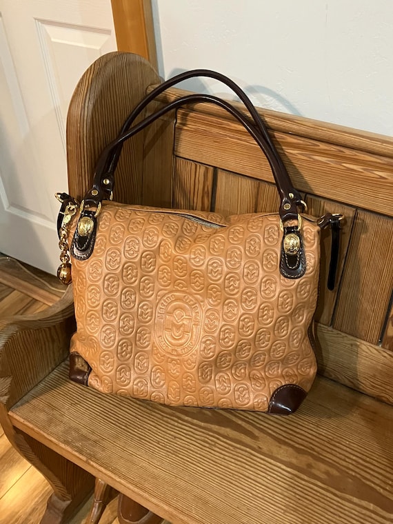 Marino Orlandi Made in Italy Heavy Leather Bag, Italian Genuine Leather Two Tone Beige & Brown Shoulder Bag, Vintage Bag, Ladies Accessories