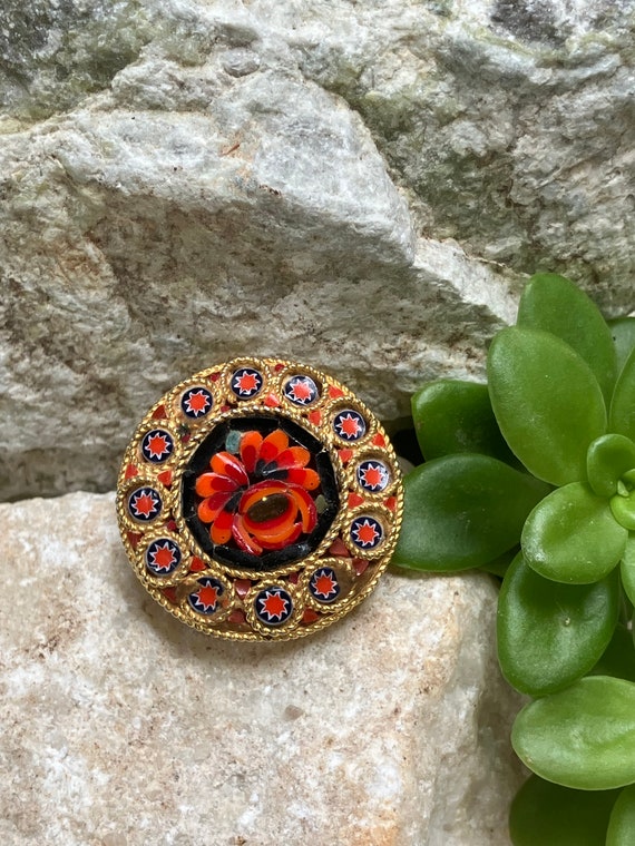 Mosaic Tile Flower Brooch, Vintage Flower Pin, Cir