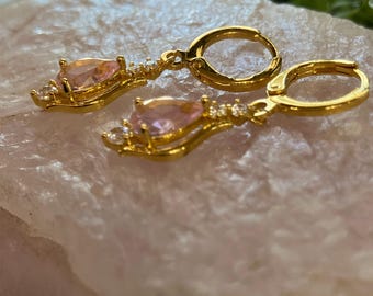 Pendientes colgantes de cristal rosa