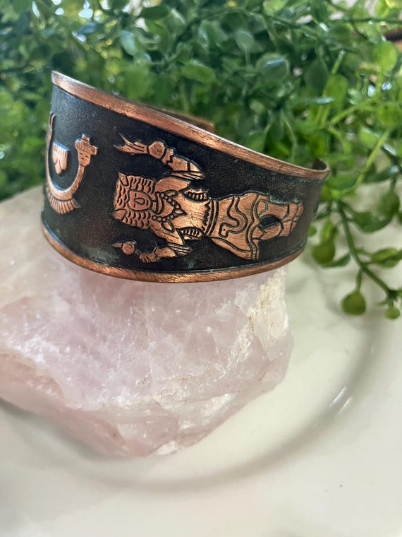 Native SW Solid Copper Cuff Bracelet Buffalo Danc… - image 2