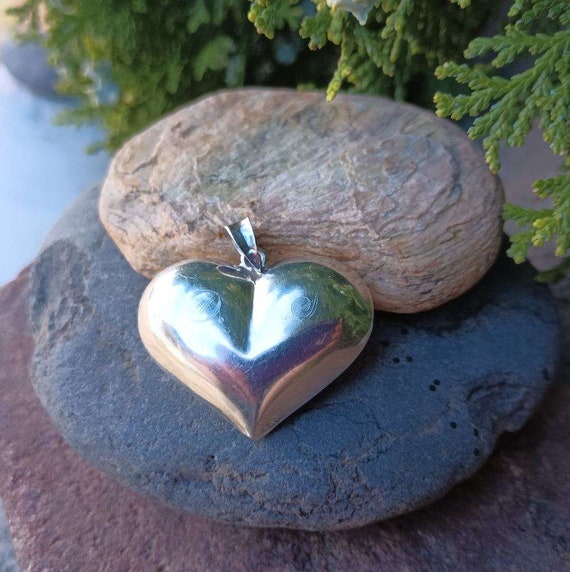 Sterling Silver Puffy Heart Pendant, Monogramed W… - image 1