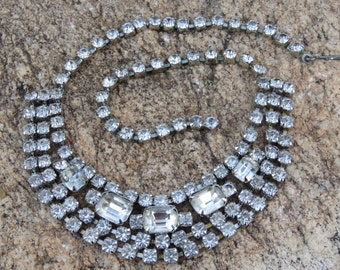 Vintage Crystal Rhinestones Necklace, Wedding and Bridal Wear, Black Tie Affair, Christmas Jewelry, Crystal Necklace, Choker Necklace.