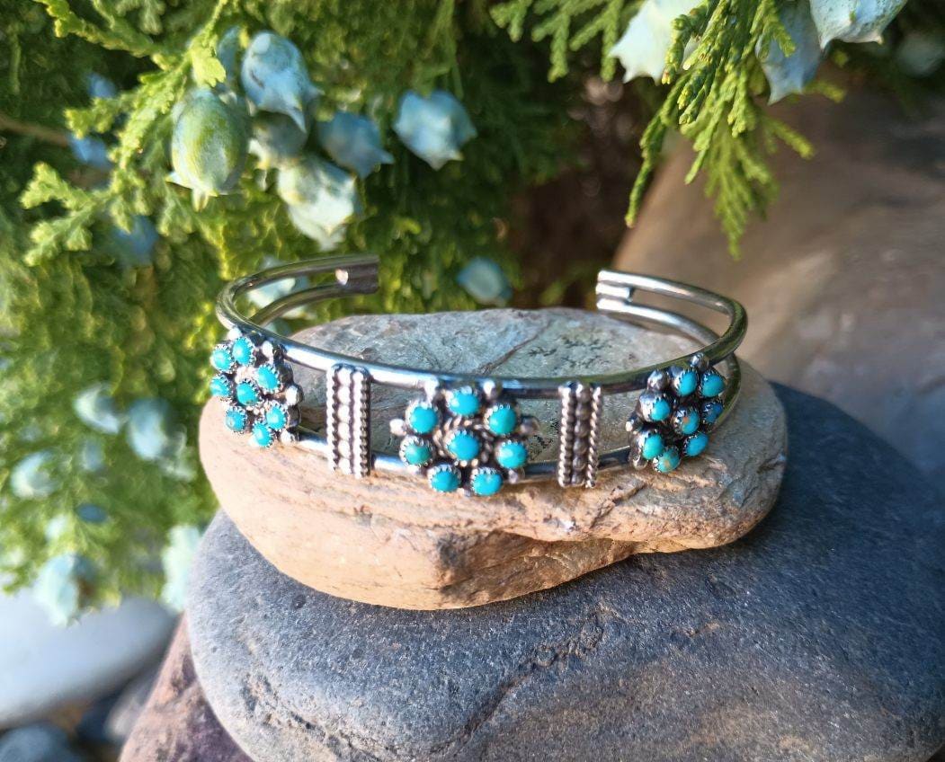 Sterling Silver Turquoise Bracelet, Zuni Native American, Snake