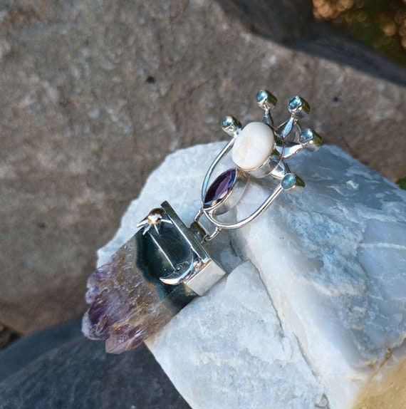 Celestial Sterling Silver Pendant, Hinged, Amethy… - image 2