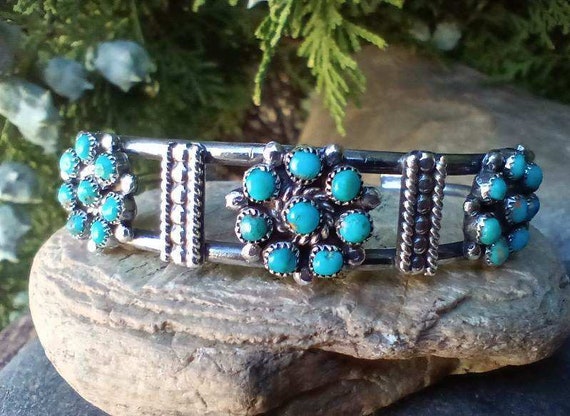 Native American Wow The Crowd! Vintage Zuni Turquoise Flower Sterling Silver Necklace Native American Wow The Crowd! Vintage Zuni Turquoise Flower Sterling Silver Necklace