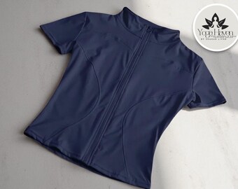 Women&#39;s Quick-Drying Yoga Top | Waist Slimming Training Shirt | Stand Collar Full Zipper | Short Sleeve Fitness Wear | Stylish Gym Apparel