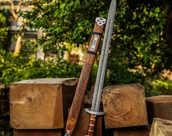 Handmade Damascus Steel Viking NORTHMEN Sword with Scabbard, Norse Ragnar Replica Blade