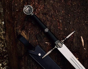 Geralt Inspired Witcher Sword, Handmade Silver Steel Sword, Wolf Inspired Fantasy Blade, Medieval Cosplay Prop, Display Sword
