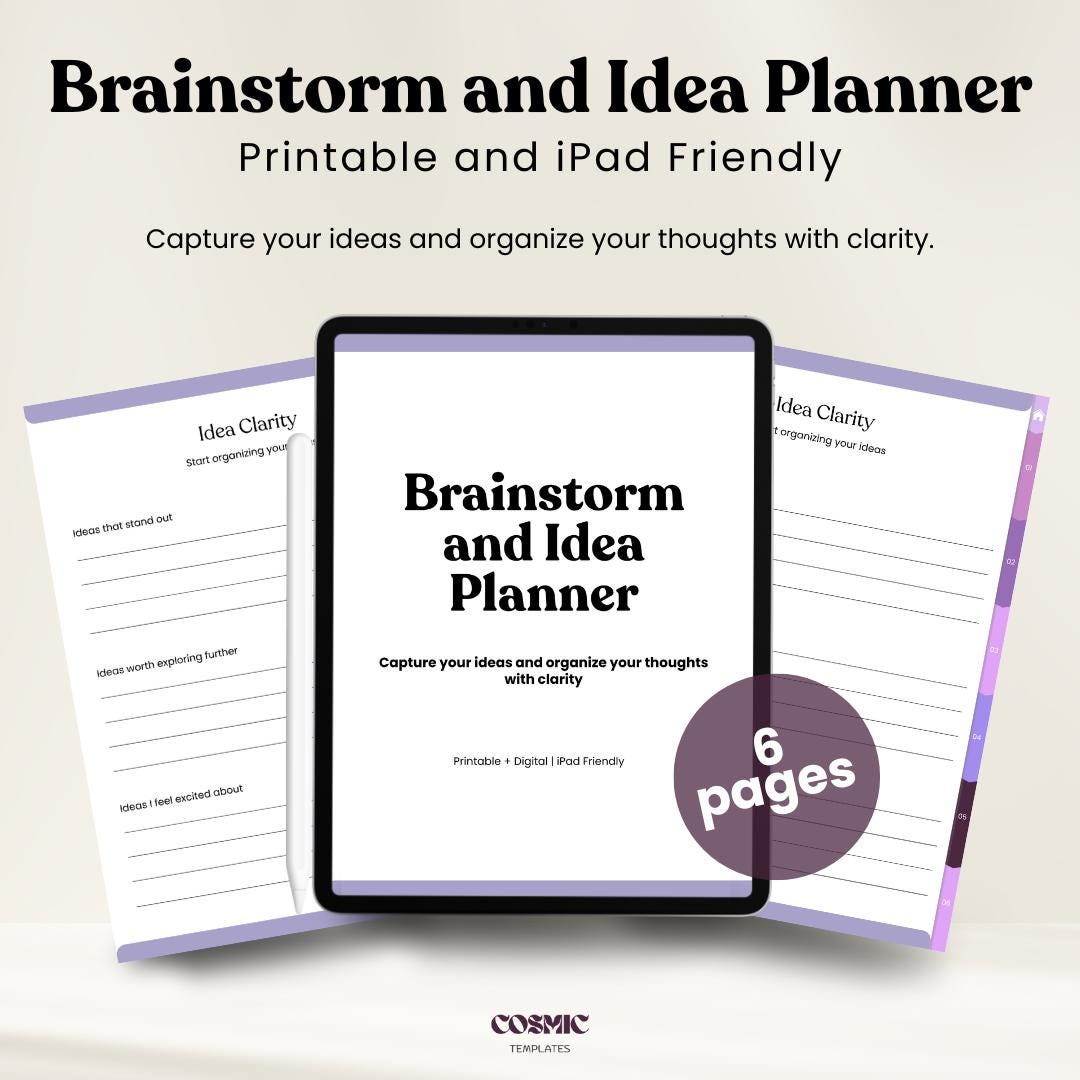 Brainstorm and Idea Planner Printable and iPad Friendly Creative ...