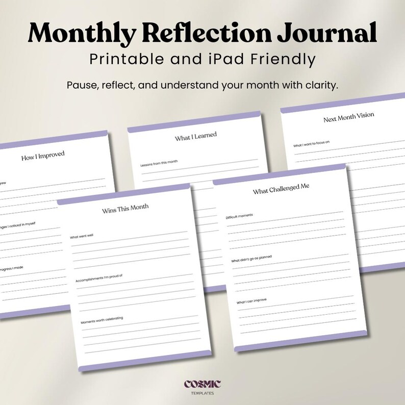 Monthly Reflection Journal Printable and iPad Friendly Guided Prompts ...