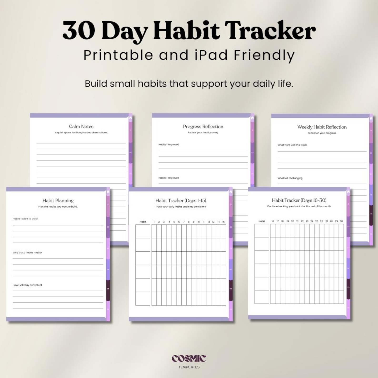 30 Day Habit Tracker Printable and iPad Friendly Daily Habit Tracking ...
