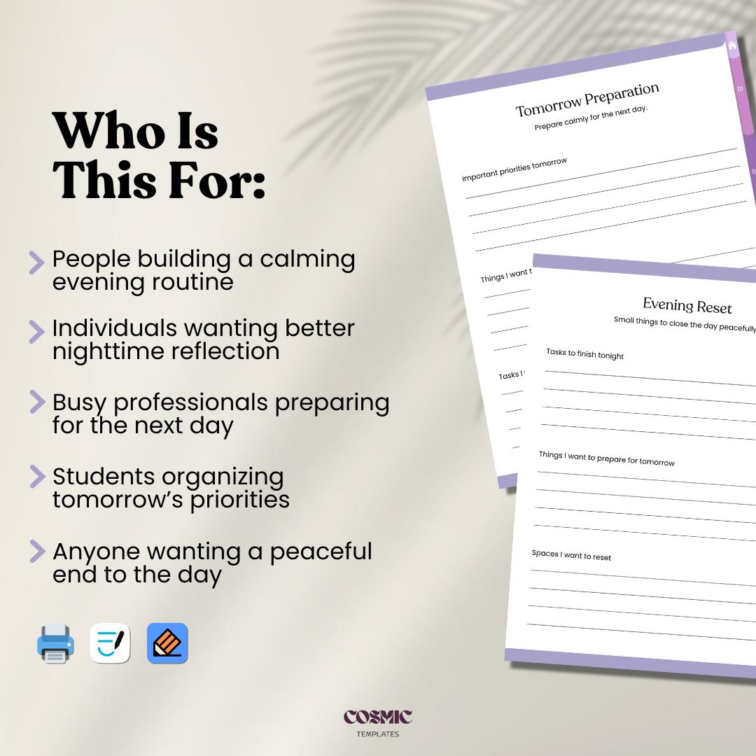 Night Routine Planner Printable and iPad Friendly Evening Reset Guided ...