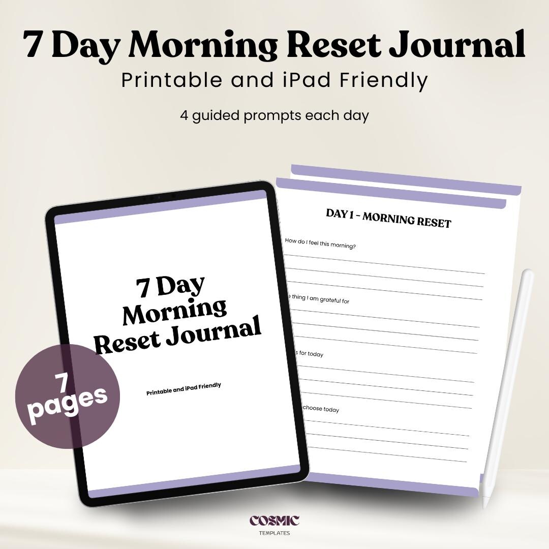 7 Day Morning Reset Journal Printable and iPad Friendly Daily Guided ...