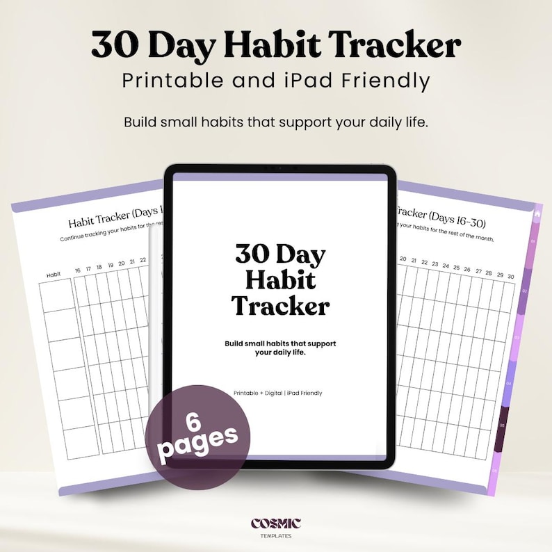 30 Day Habit Tracker Printable and iPad Friendly Daily Habit Tracking ...