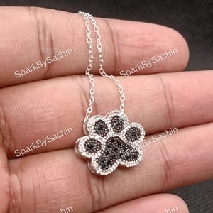 Darling Paw Print Necklace, 925 Sterling Silver Dog Paw Necklace, Animal Pet Paw Pave Charm Pendant Necklace, Black Stone Pendant