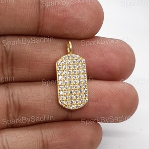 925 Sterling Silver 1.50Ct Round Cut Diamond Dog Tag Pendant, Unisex Pendant Chain 14K Yellow Gold Plated Men&#39;s Dainty Dog Tag Birthday Gift