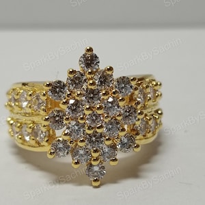 Anillo de compromiso para mujer, con diamantes redondos de 2 quilates, acabado en oro amarillo de 14 k y plata de ley 925.