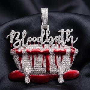 Blood Bath Iced Out Pendant, Hip Hop Drip Necklace, Red Enamel Moissanite Statement Jewelry Handmade 925 Sterling Silver Pendant