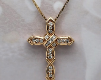 Moissanitkorshalsband, 14k gult guldpläterat hänge, religiösa smycken