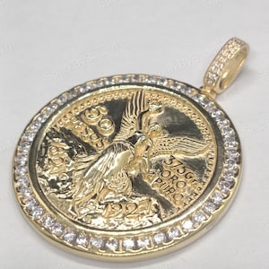 2.5Ct Round Cut Diamond Custom Pendant, 14k Yellow Gold Plated, exican Pesos Shape Pendant/Mexican Pesos Coin Necklace Men&#39;s Women