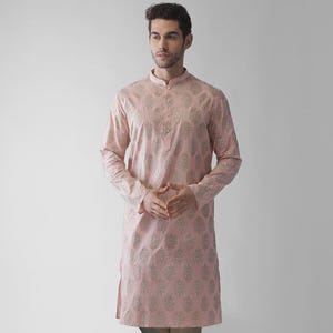 Mens Mandarin Collar Cotton Blend Kurta: Ethnic Indian Wear