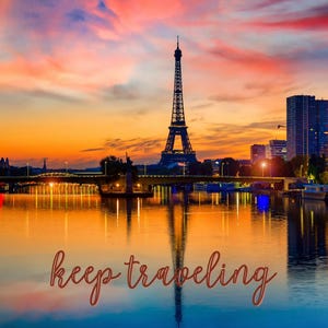 Carte postale romantique de voyage d'art numérique imprimable à Paris