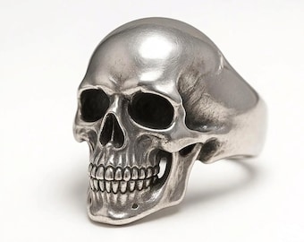 Sterling Silver Gothic Skull Signet Ring | Hand-Sculpted Biker Punk Rock Jewelry