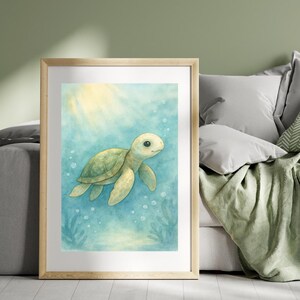 Sea Turtle on the Beach | Coastal Nursery Art | Instant Digital Download for Baby Room