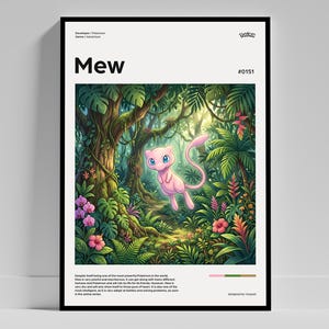 Impresión de Mew, póster de Pokémon, póster de videojuegos, arte mural de videojuegos, regalos para gamers