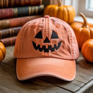 Halloween Scary Pumpkin Embroidered Hat, Jack O Lantern Embroidered Cap, Halloween Pattern Baseball Hat, Spooky Season Gift