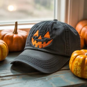Halloween Jack O Lantern Pumpkin Embroidered Hat, Scary Pumpkin Faces Embroidered Cap, Halloween Pumpkin Baseball Hat, Spooky Season Gift