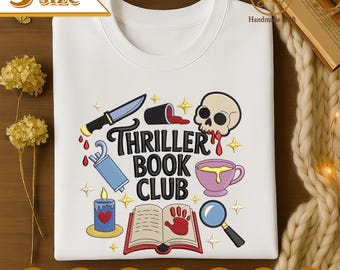 Thriller Book Club Halloween Embroidery File, Dark Academia Reader Embroidery Design, Creepy Book Lover Gift, Bookish Bookworm Shirt Idea