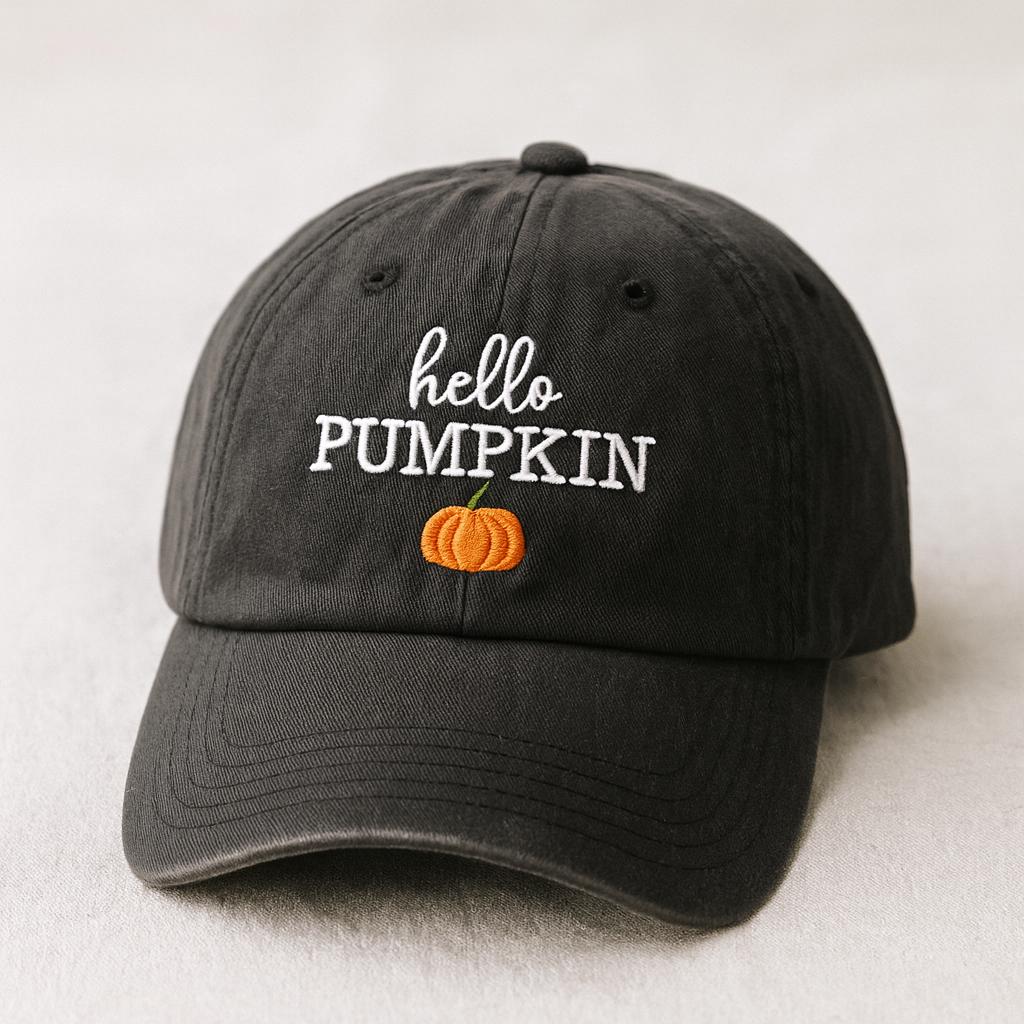 Discover Hello Pumpkin Embroidered Baseball Cap, Halloween Pumpkin Fashion Hat, Spooky Season Pumpkin Harvest Cap