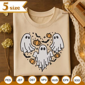 Halloween Ghost Pumpkin Embroidery File, Halloween Pattern Embroidered Design, Spooky Season Gift Idea, Halloween Gift Design
