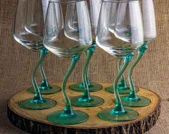 Vintage Luminarc Curl-wijnglazen – set van 8, Frans glaswerk met gedraaide steel