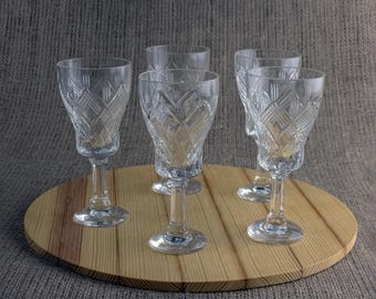 Vintage Cut Crystal Shot Glasses – Set of 5 | Soviet Era 1989–1991 | Elegant Cordial Glasses | Classic Faceted Design