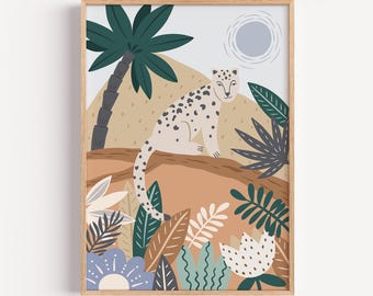 Kids Room Poster Leopard, Safari Animal Wall Art, Boho Jungle Decor, Animal Print for Nursery & Playroom
